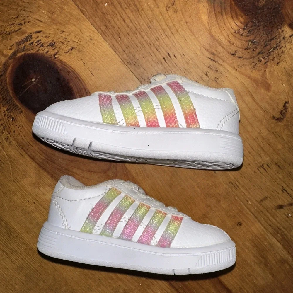 K Swiss Classic Pro White / Rainbow Stripes Toddler Unisex Shoes Size 2